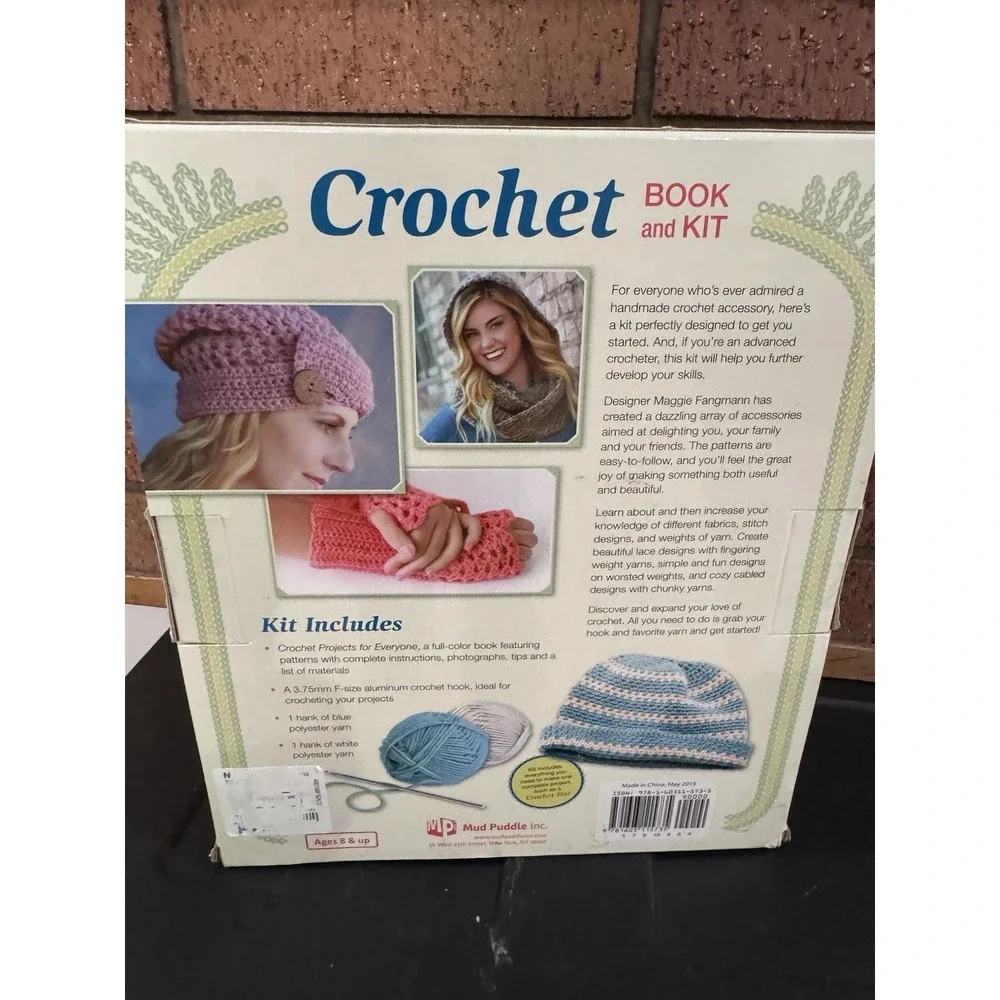 Mud Puddle Beginning Crochet Kit w Book Crochet Hook 2 Skeins of Yarn